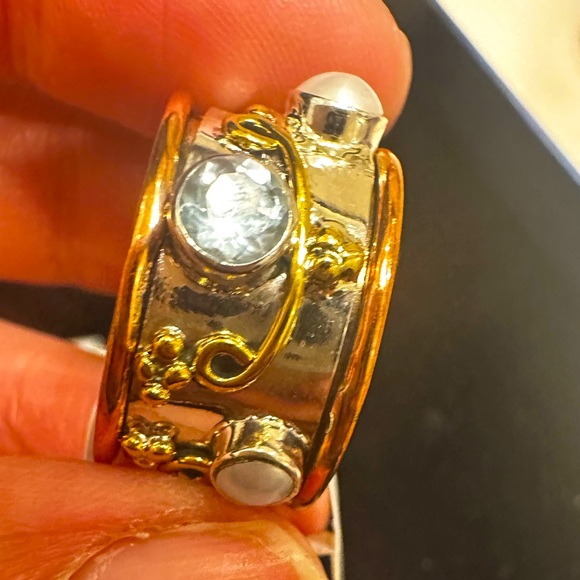 Jewelry - NEW Natural Gemstone Tricolor Solid 926 Sterling Silver anxiety spin ring sz 8